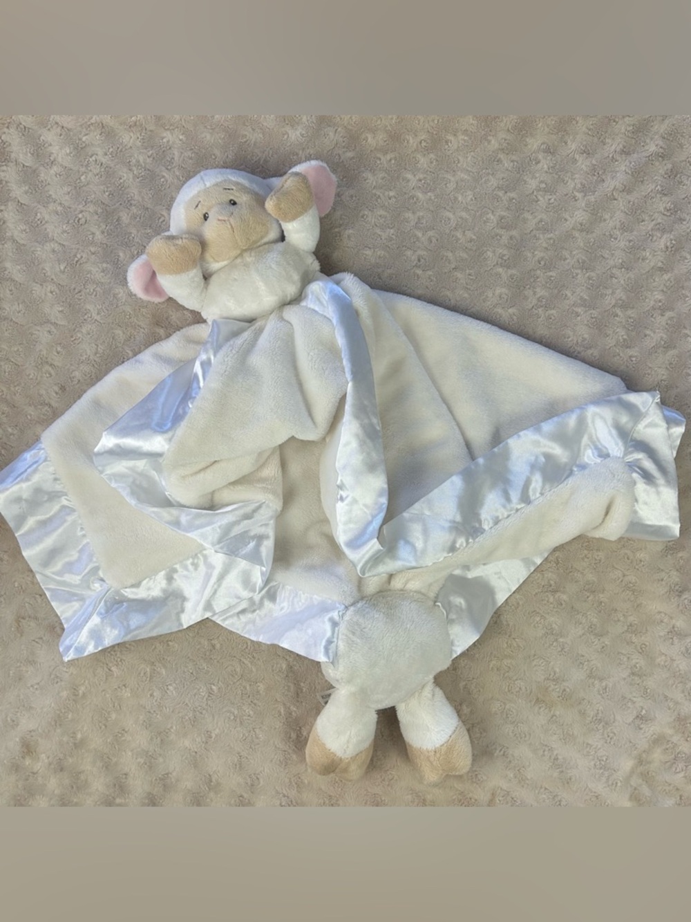 Baby Ganz Lamb Cuddle Blanket Lovey Security White Cream Silky Satin Oversized